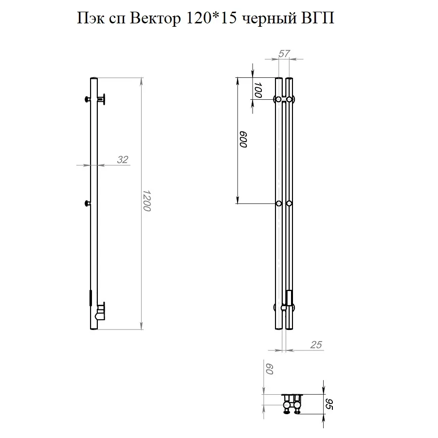 Полотенцесушитель Пэк сп Вектор 2 120*10 черный ВГП